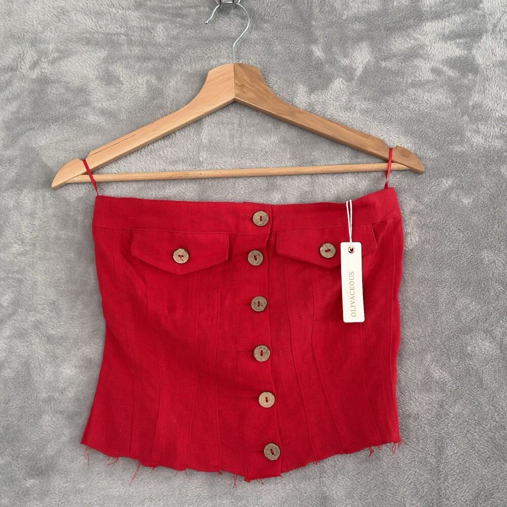 NWT Olivaceous Strapless Corset Crop Top Womens Small Red Button Front